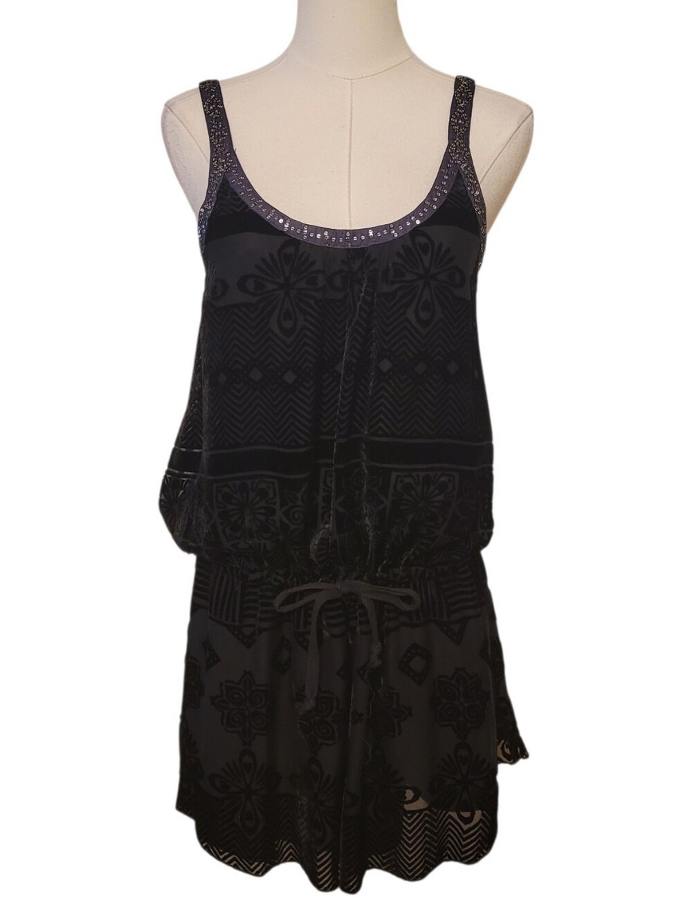 Free People Black Silk Blend Velvet Shift Mini Dress Size 8 - Picture 3 of 7